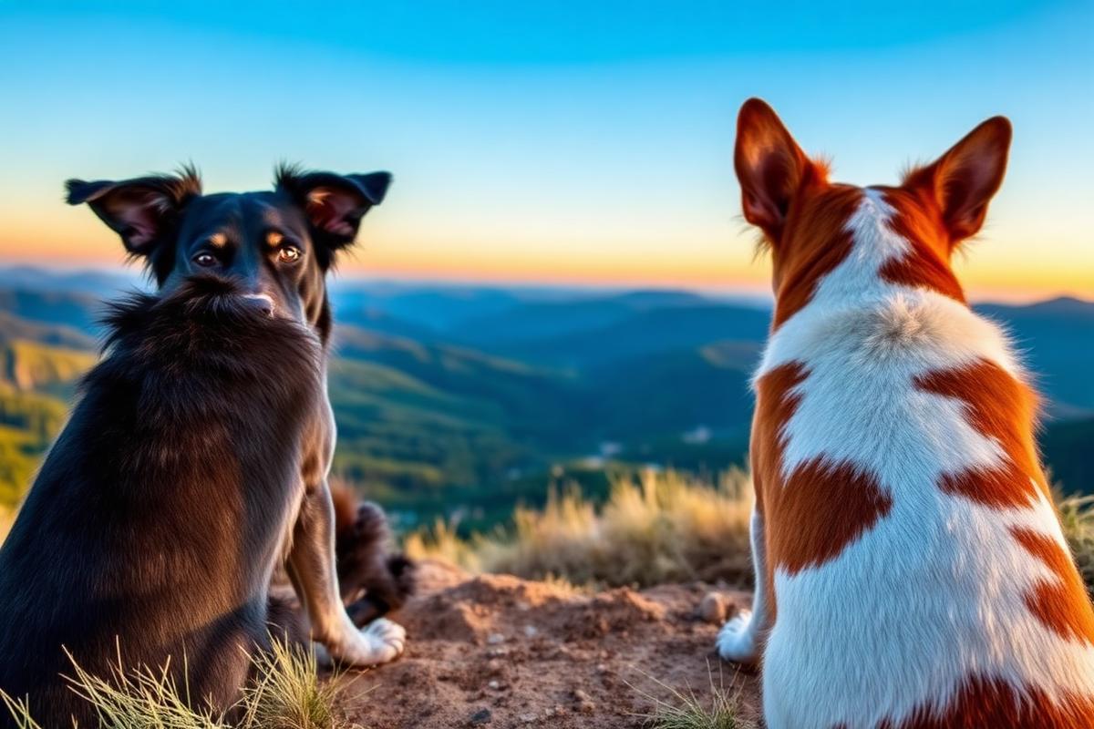 Blue Heeler y Red Heeler juntos en la montaña